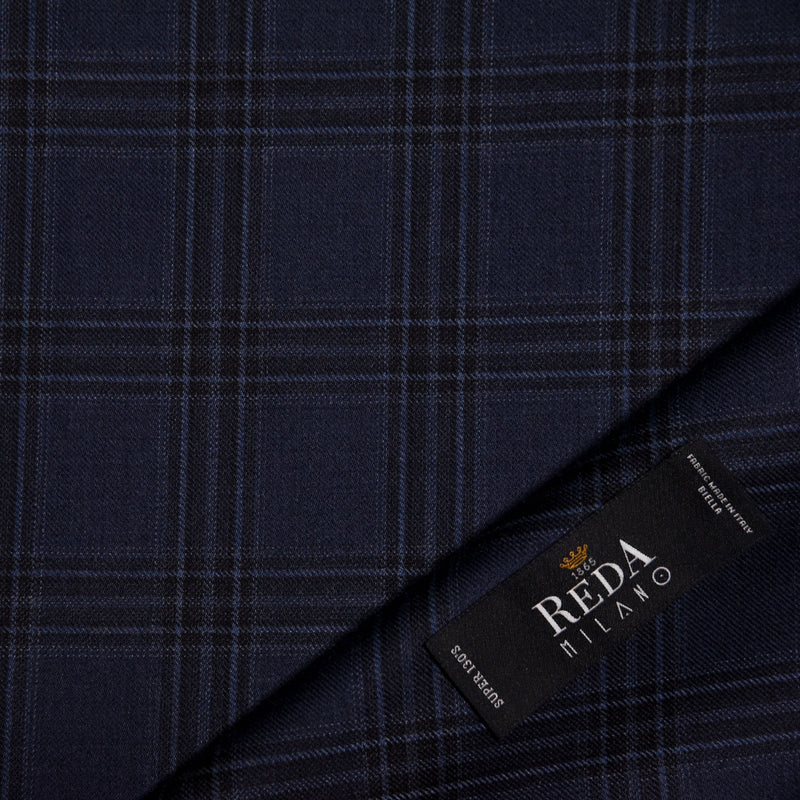 Image of a Navy-Blue & Black Worsted Checks Merino Wool Blazers Fabric