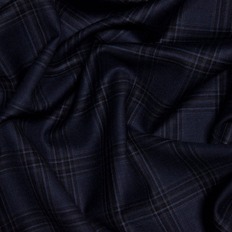 Image of a Navy-Blue & Black Worsted Checks Merino Wool Blazers Fabric