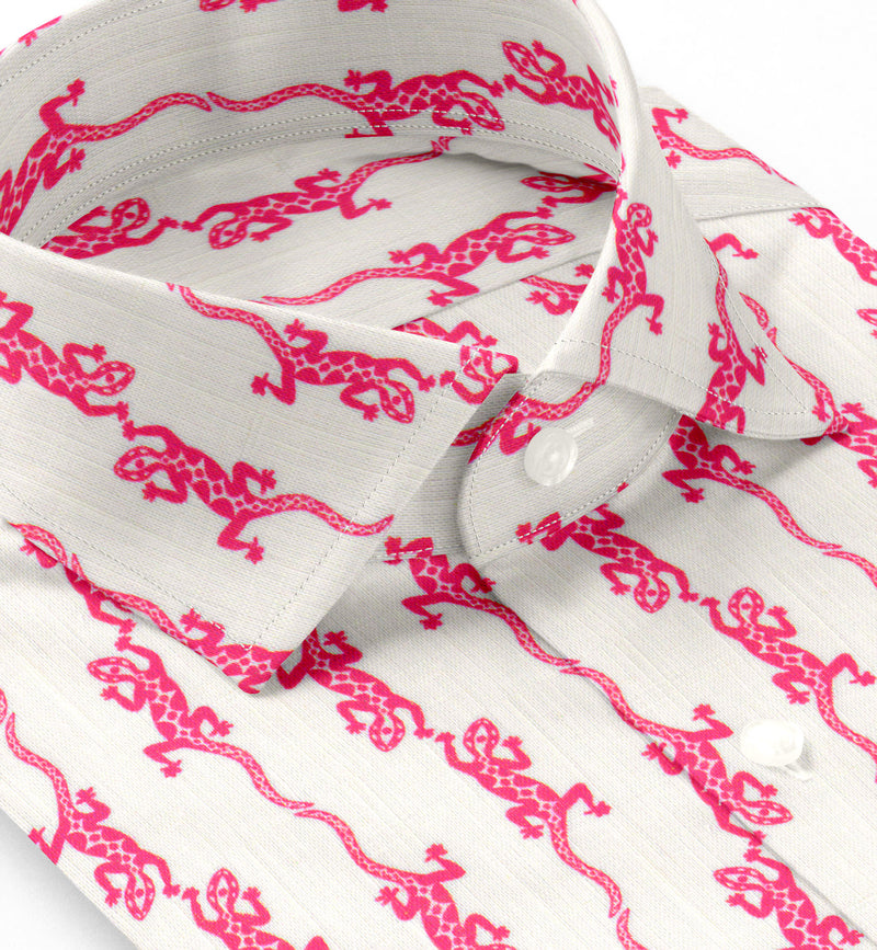 Image of a White & Red End on End Prints Cotton Linen Blend Shirting Fabric