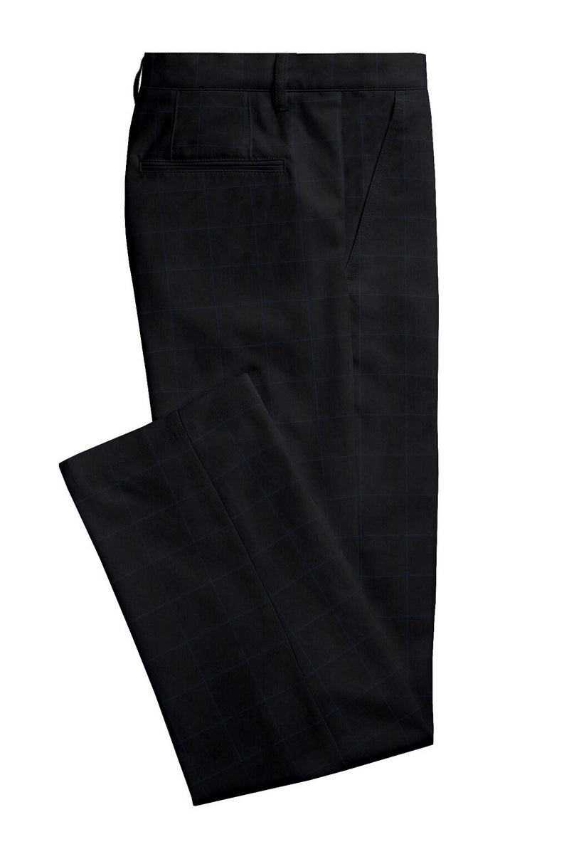 Image of a Black & Blue Worsted Checks Merino Wool Pants Fabric