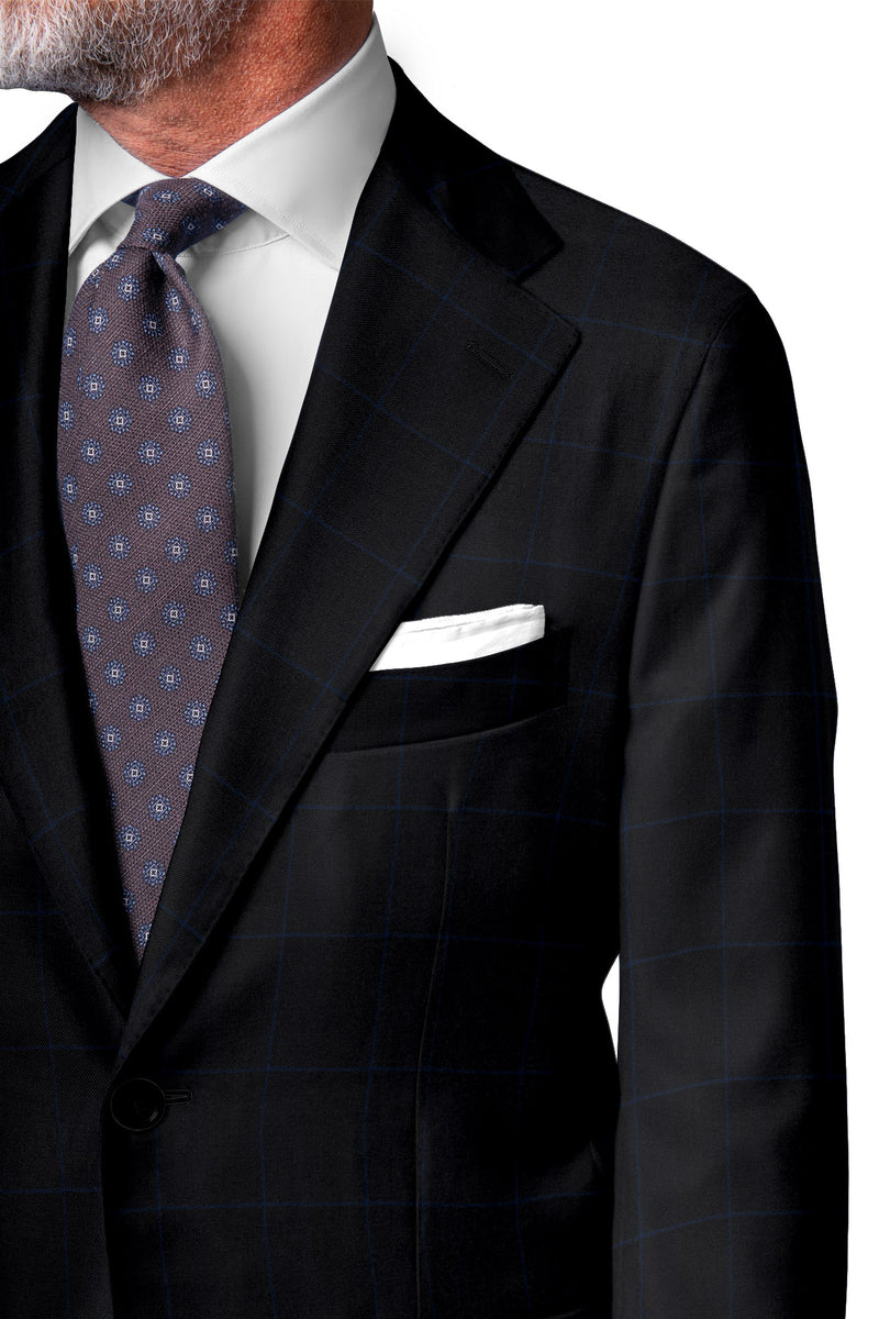 Image of a Black & Blue Worsted Checks Merino Wool Suiting Fabric