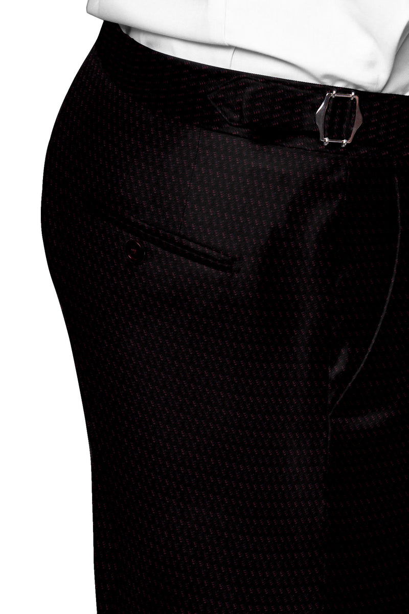 Image of a Black & Maroon Worsted Dobby Merino Wool Pants Fabric