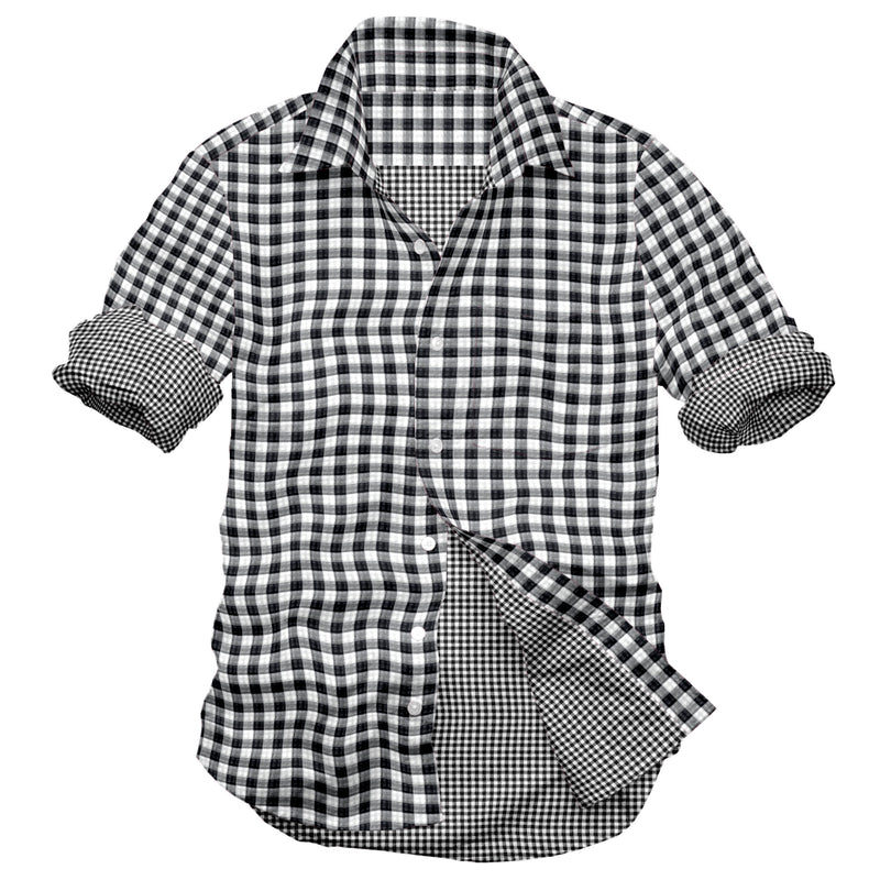 Image of a Black & White Oxford Checks Cotton Linen Blend Shirting Fabric