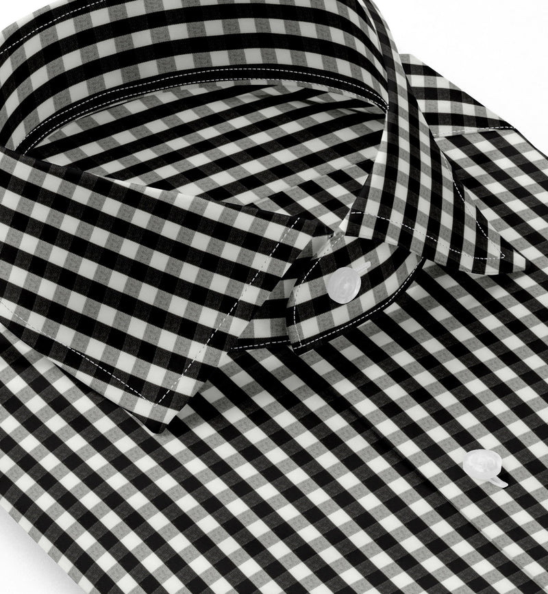 Image of a Black & White Poplin Checks Giza Cotton Shirting Fabric