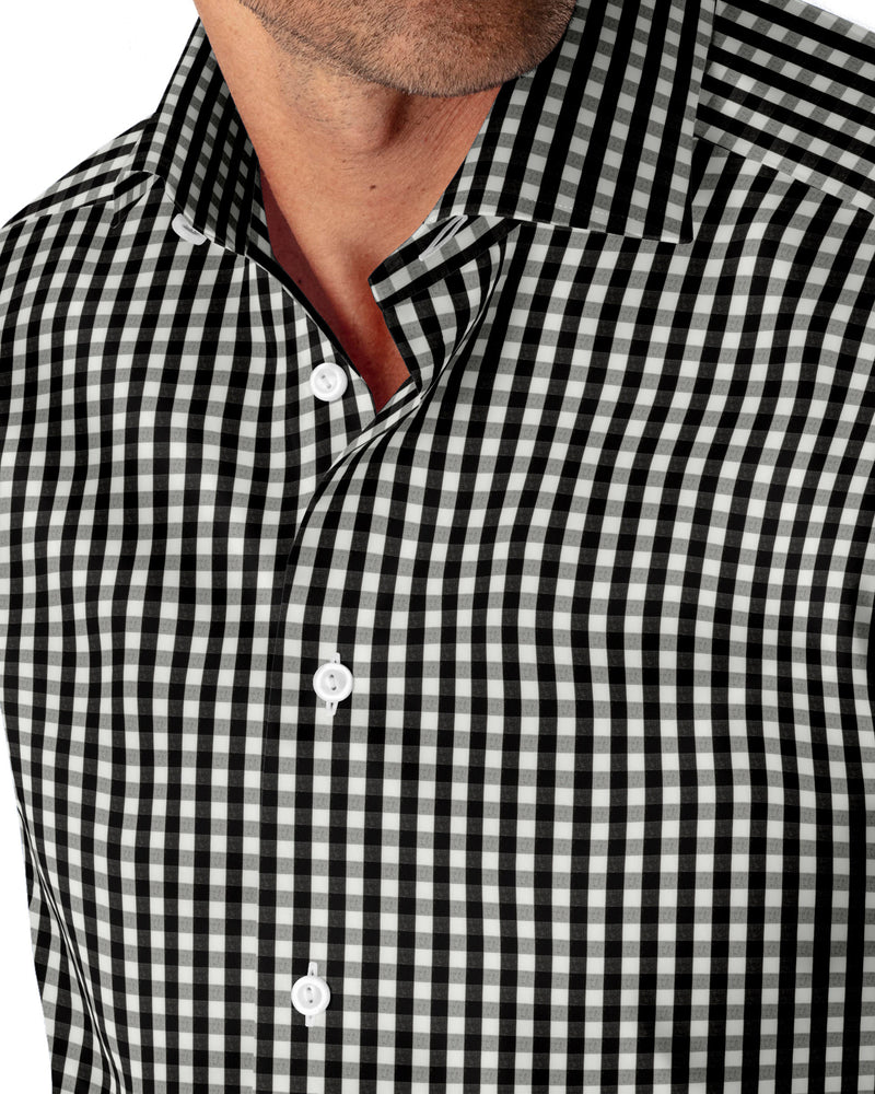 Image of a Black & White Poplin Checks Giza Cotton Shirting Fabric