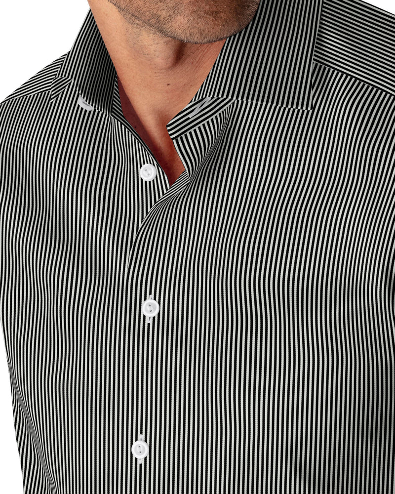 Image of a Black & White Twill Stripes Giza Cotton Shirting Fabric