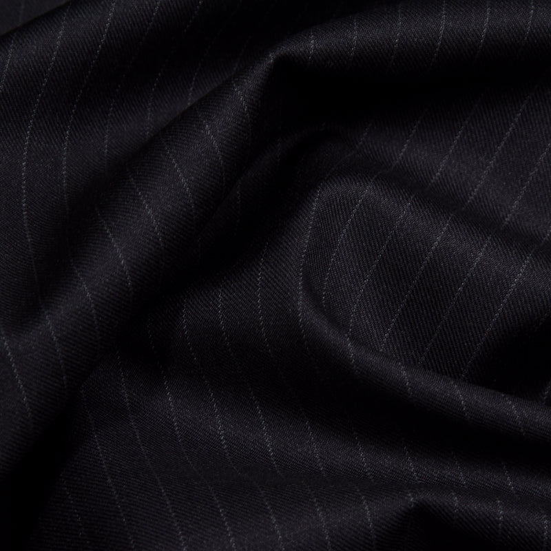 Image of a Black & White Worsted Stripes Merino Wool Suiting Fabric