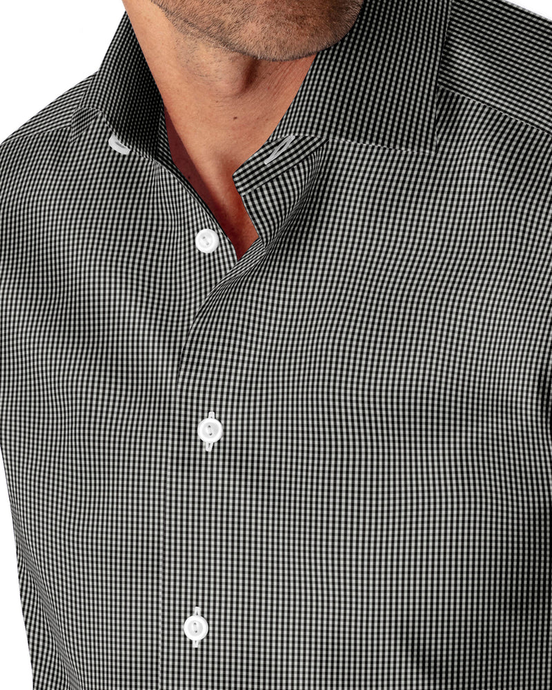 Image of a Black Poplin Checks Giza Cotton Shirting Fabric