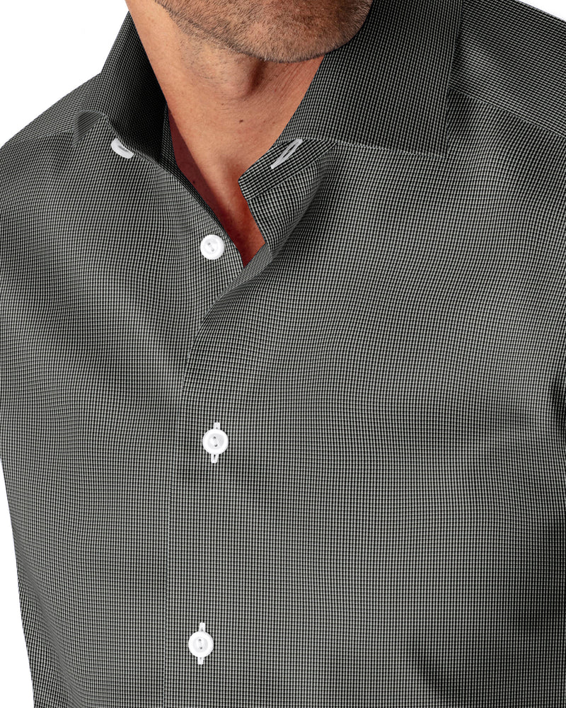 Image of a Black Poplin Micropattern Giza Cotton Shirting Fabric