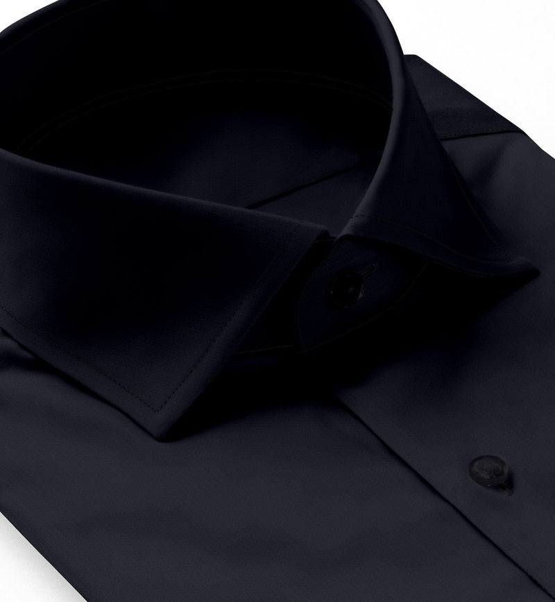 Image of a Black Satin Solids Cotton Stretch Shirting Fabric