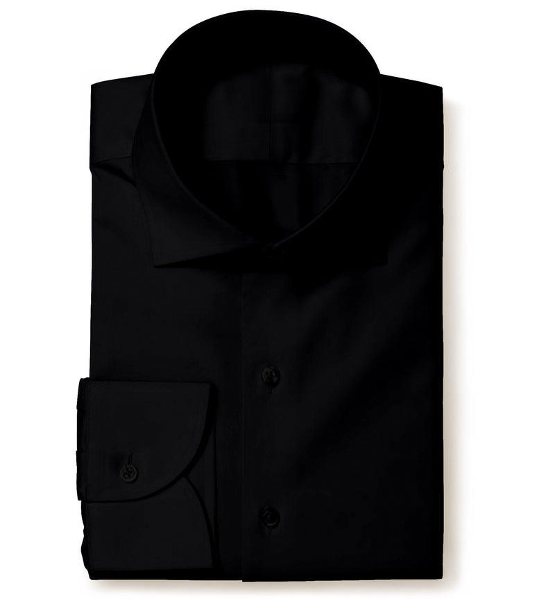 Image of a Black Satin Solids Cotton Stretch Shirting Fabric