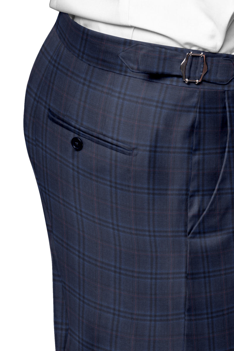 Image of a Blue & Black Worsted Checks Merino Wool Pants Fabric