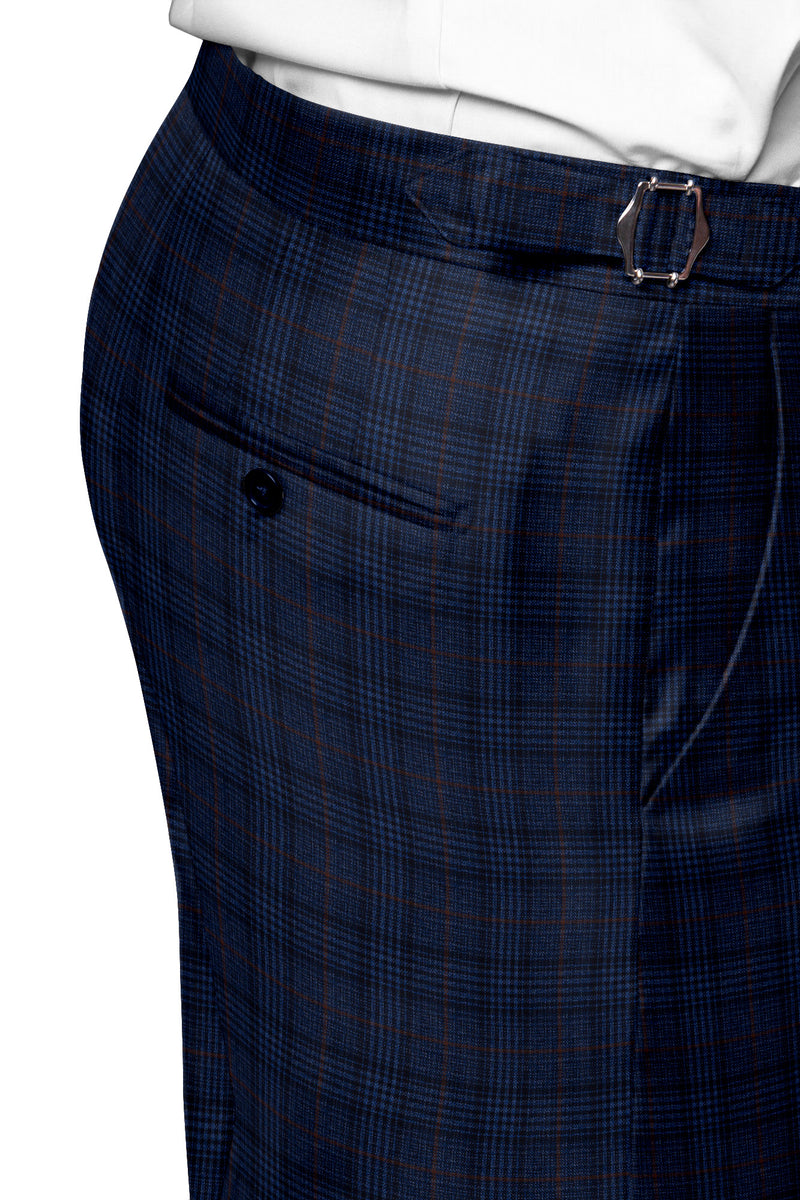 Image of a Blue & Brown Worsted Checks Merino Wool Pants Fabric