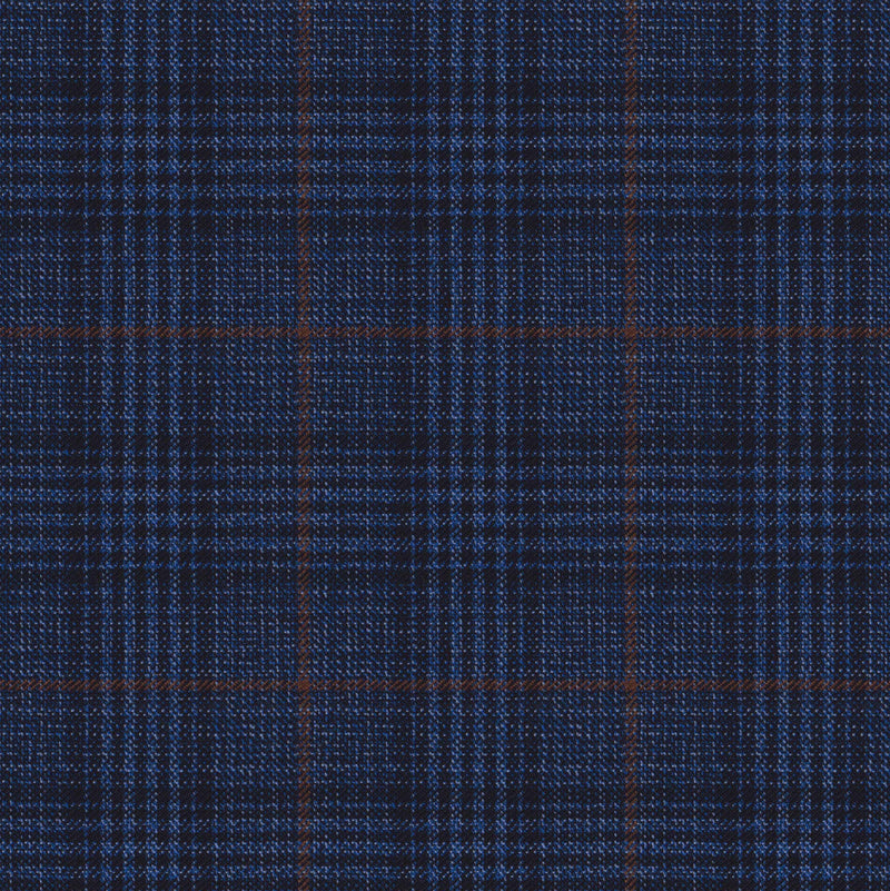 Image of a Blue & Brown Worsted Checks Merino Wool Suiting Fabric