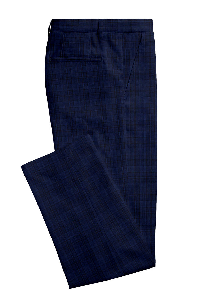 Image of a Blue & Burgundy Worsted Checks Merino Wool Pants Fabric