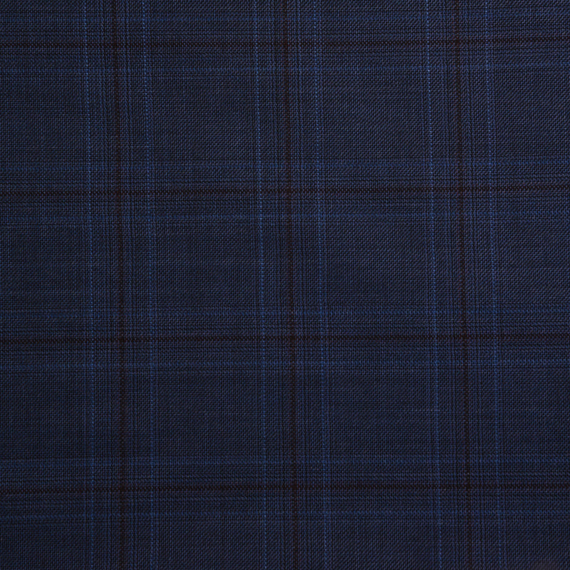 Image of a Blue & Burgundy Worsted Checks Merino Wool Suiting Fabric
