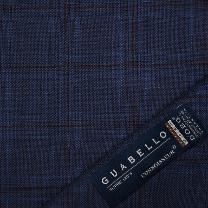 Image of a Blue & Burgundy Worsted Checks Merino Wool Suiting Fabric