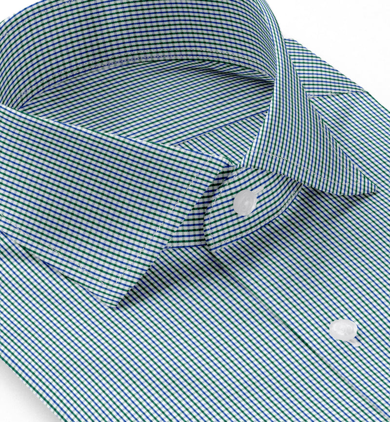 Image of a Blue & Green Poplin Checks Giza Cotton Shirting Fabric