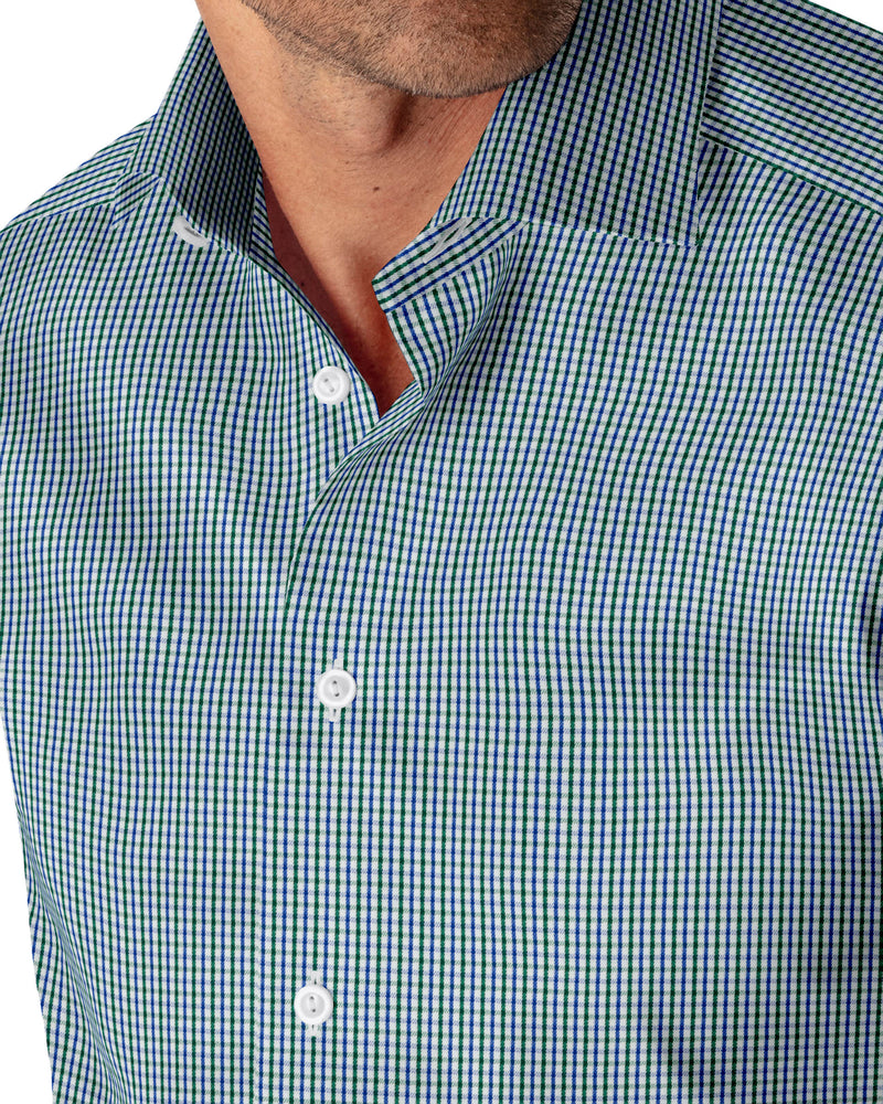 Image of a Blue & Green Poplin Checks Giza Cotton Shirting Fabric