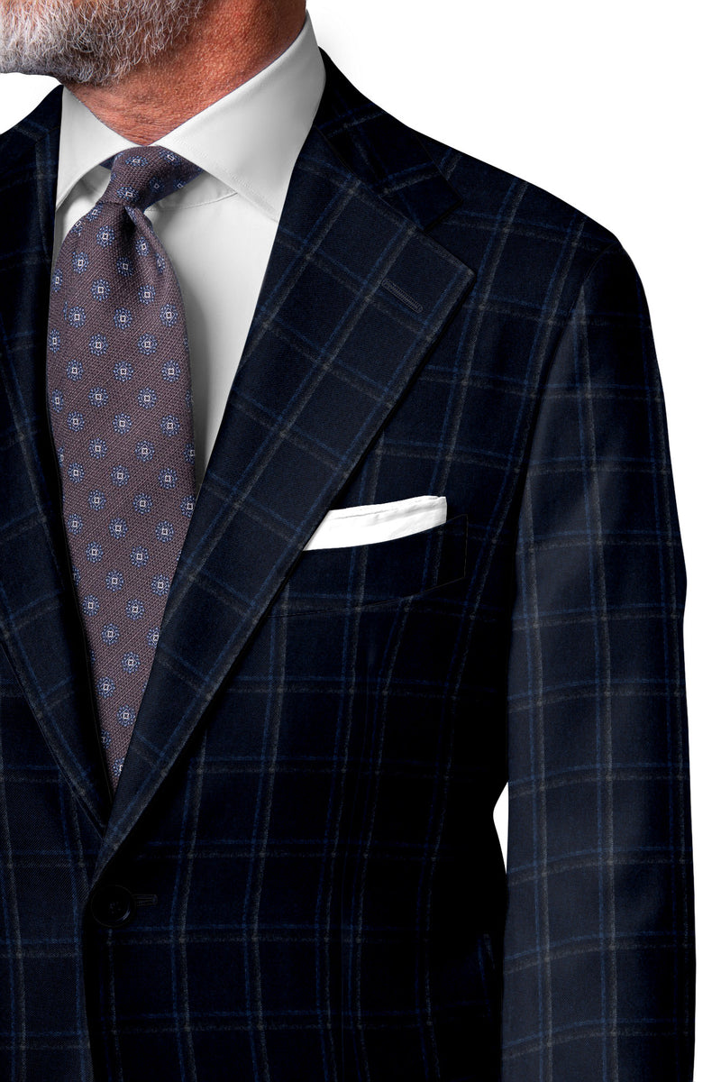 Image of a Blue & Grey Flannel Checks Merino Wool Suiting Fabric