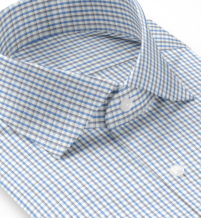 Image of a Blue & Grey Poplin Checks Giza Cotton Shirting Fabric
