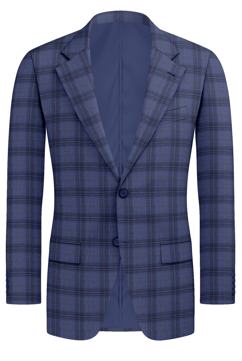 Image of a Blue & Grey Worsted Checks Merino Wool Blazers Fabric