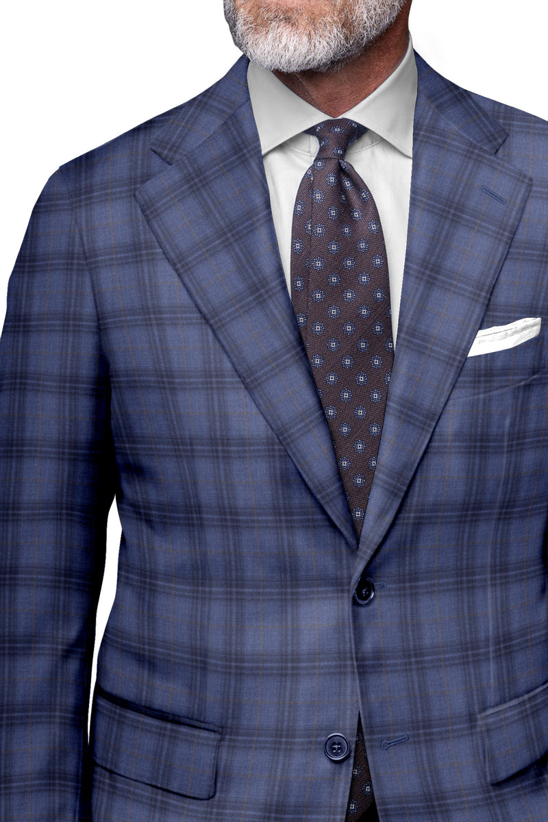 Image of a Blue & Grey Worsted Checks Merino Wool Blazers Fabric