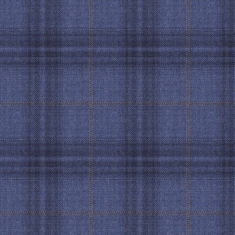 Image of a Blue & Grey Worsted Checks Merino Wool Pants Fabric