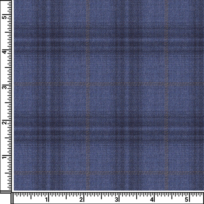 Image of a Blue & Grey Worsted Checks Merino Wool Pants Fabric