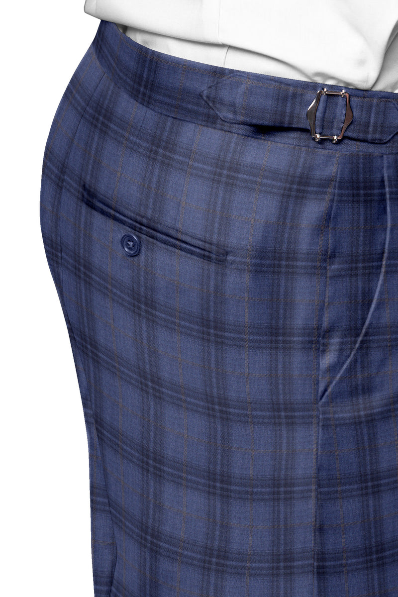 Image of a Blue & Grey Worsted Checks Merino Wool Pants Fabric