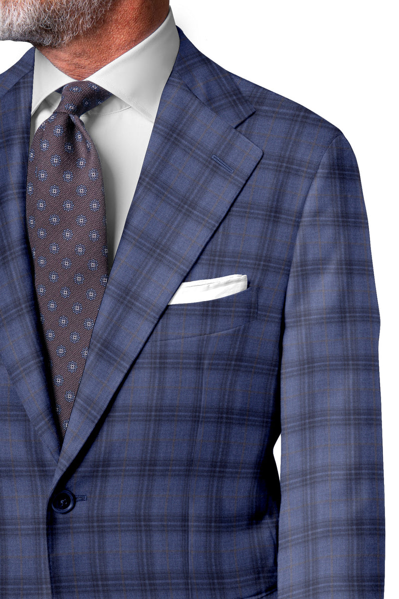 Image of a Blue & Grey Worsted Checks Merino Wool Suiting Fabric