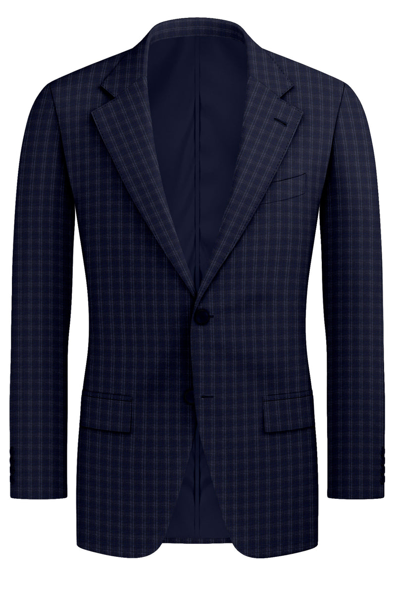 Image of a Blue & Mid-Blue Worsted Checks Merino Wool Blazers Fabric