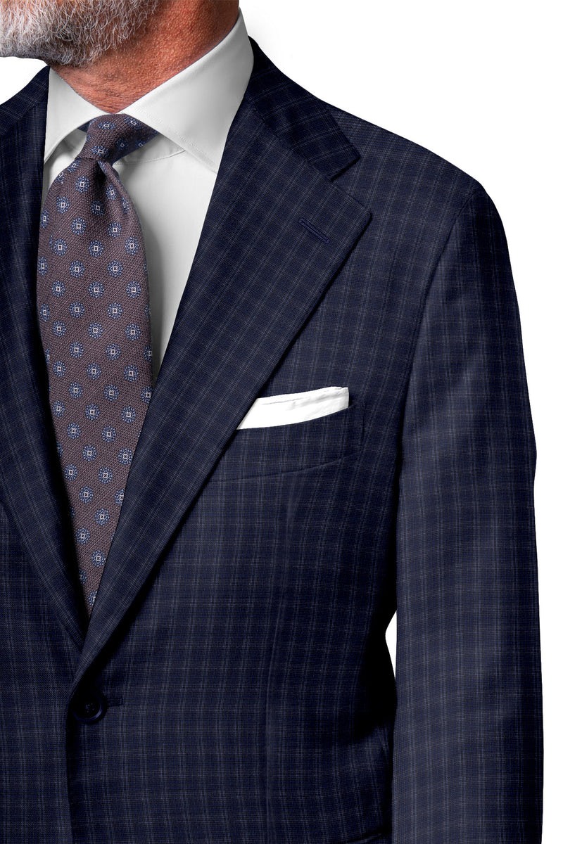 Image of a Blue & Mid-Blue Worsted Checks Merino Wool Blazers Fabric