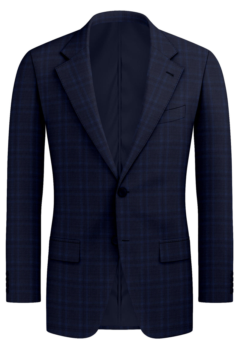 Image of a Blue & Mid-Blue Worsted Checks Merino Wool Blazers Fabric