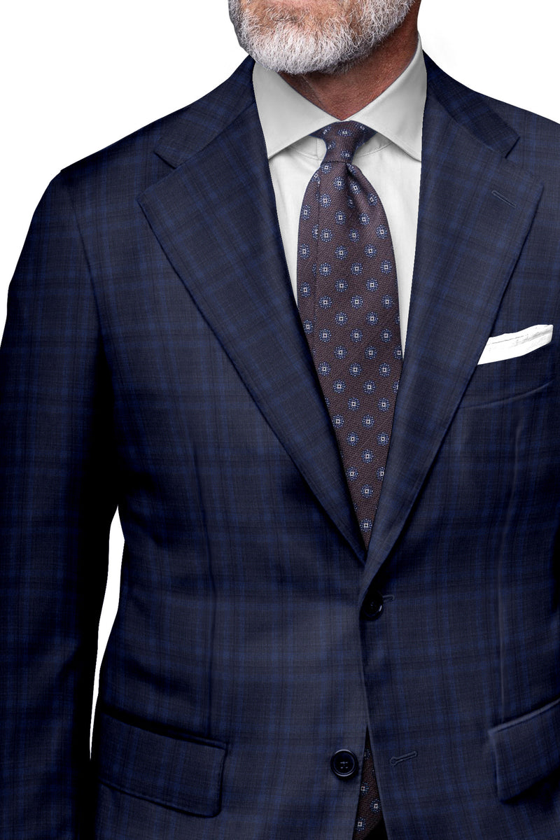 Image of a Blue & Mid-Blue Worsted Checks Merino Wool Blazers Fabric