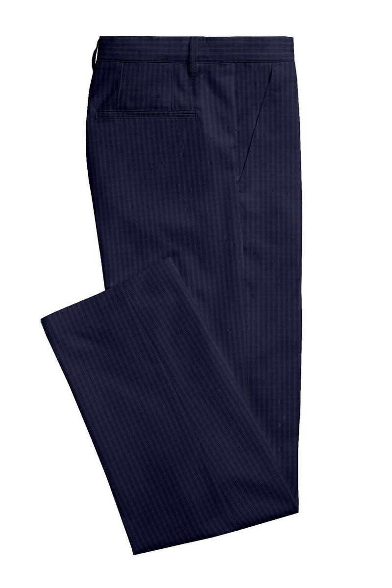 Image of a Blue & Mid-Blue Worsted Checks Merino Wool Pants Fabric