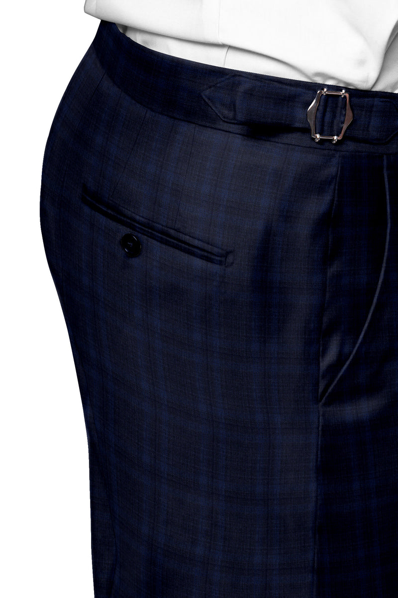 Image of a Blue & Mid-Blue Worsted Checks Merino Wool Pants Fabric