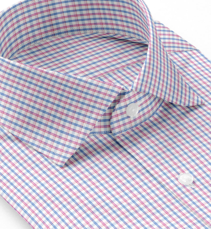 Image of a Blue & Pink Poplin Checks Giza Cotton Shirting Fabric