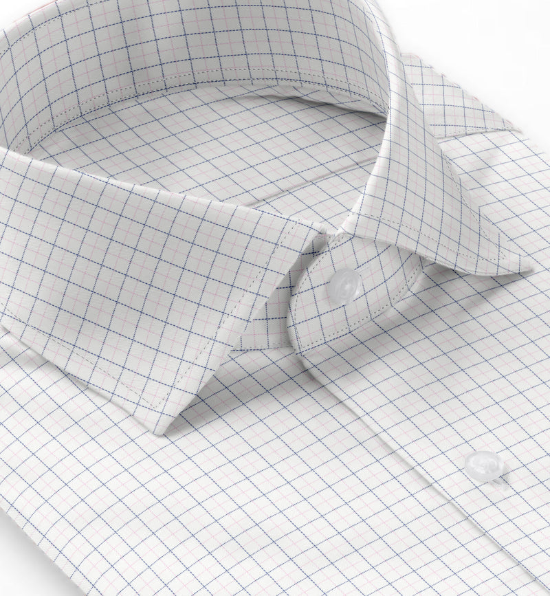 Image of a Blue & Pink Twill Checks Giza Cotton Shirting Fabric