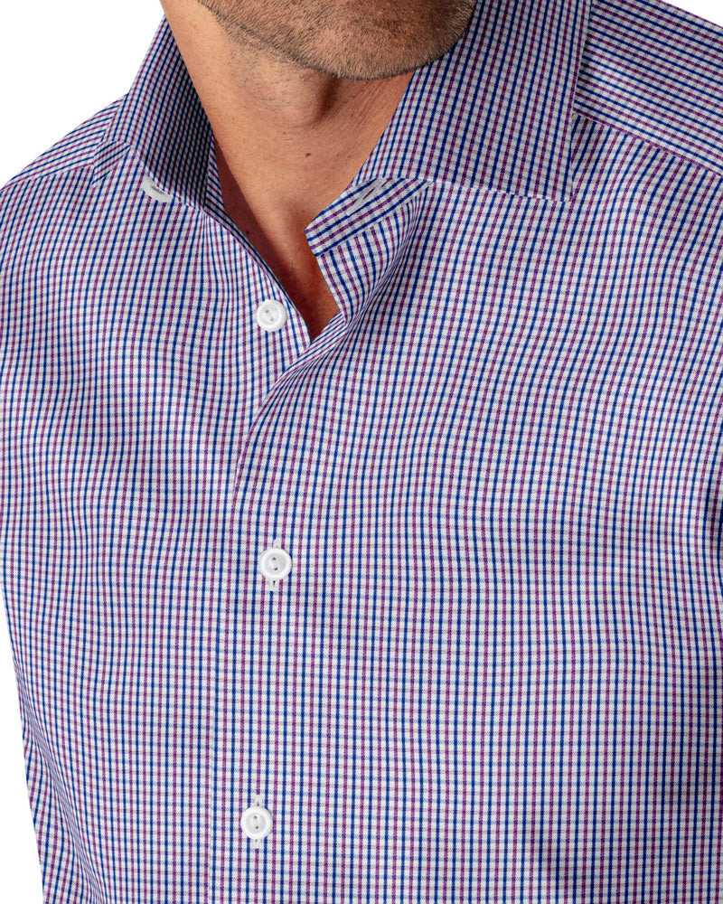 Image of a Blue & Purple Poplin Checks Giza Cotton Shirting Fabric