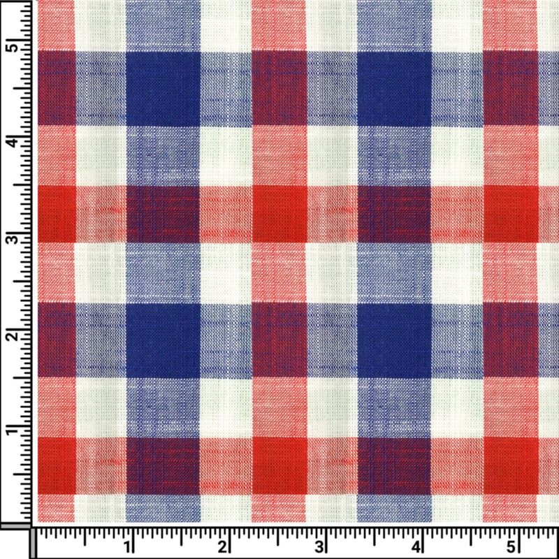 Image of a Blue & Red Oxford Checks Cotton Linen Blend Shirting Fabric