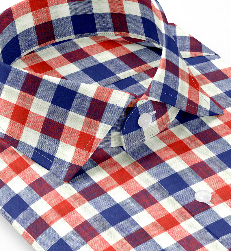 Image of a Blue & Red Oxford Checks Cotton Linen Blend Shirting Fabric