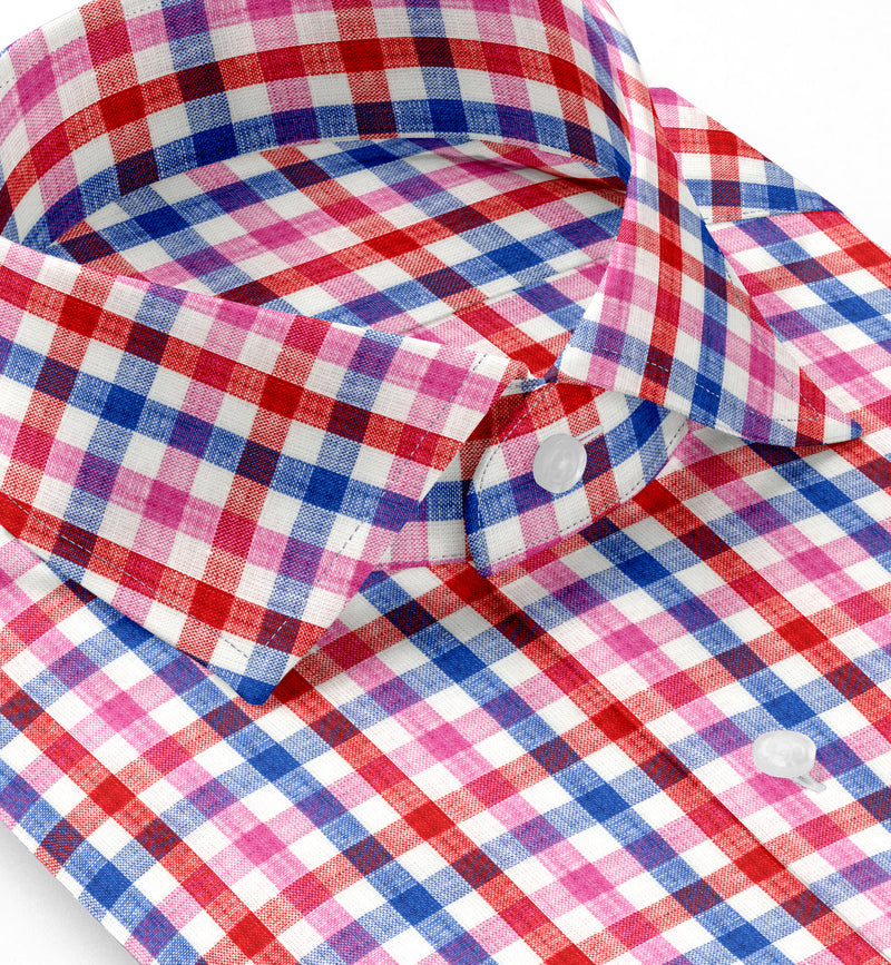 Image of a Blue & Red Oxford Checks Linen Shirting Fabric