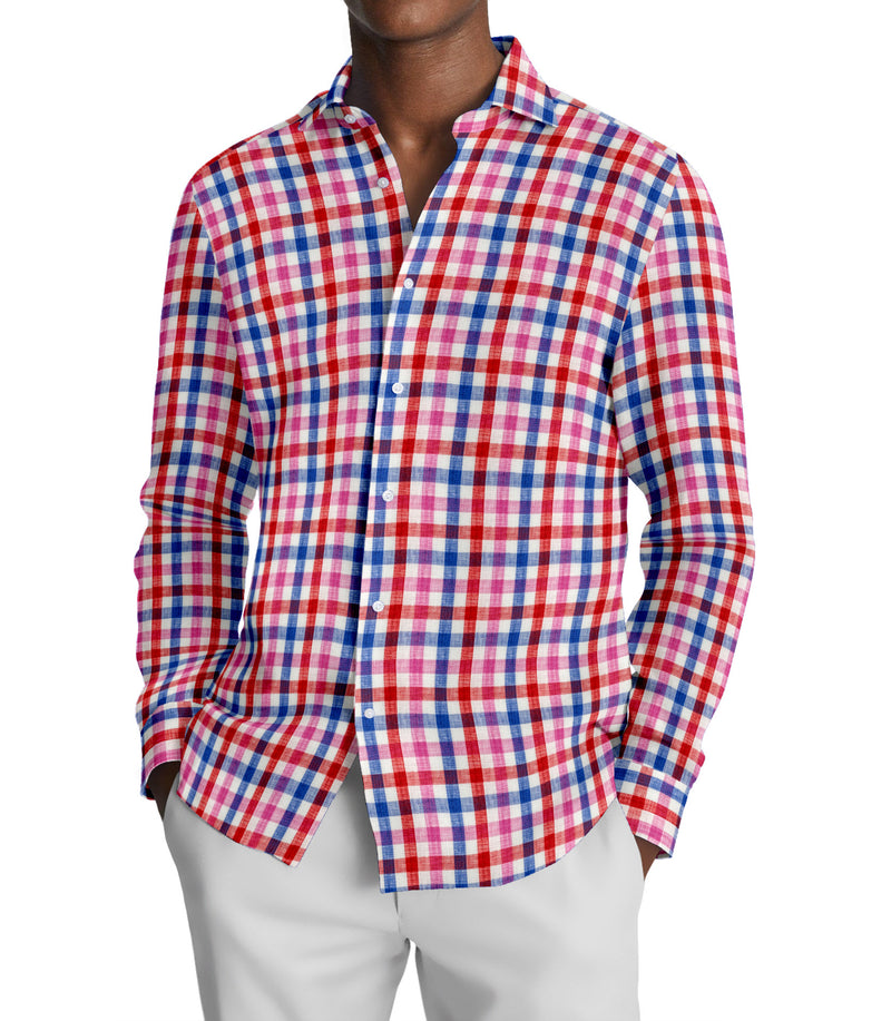 Image of a Blue & Red Oxford Checks Linen Shirting Fabric