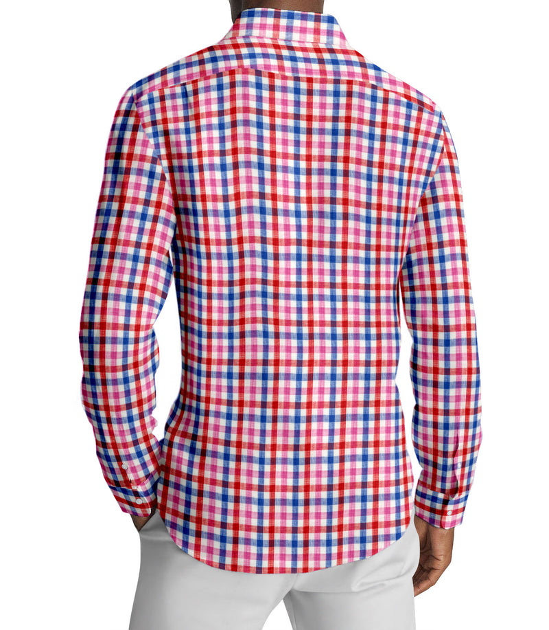 Image of a Blue & Red Oxford Checks Linen Shirting Fabric