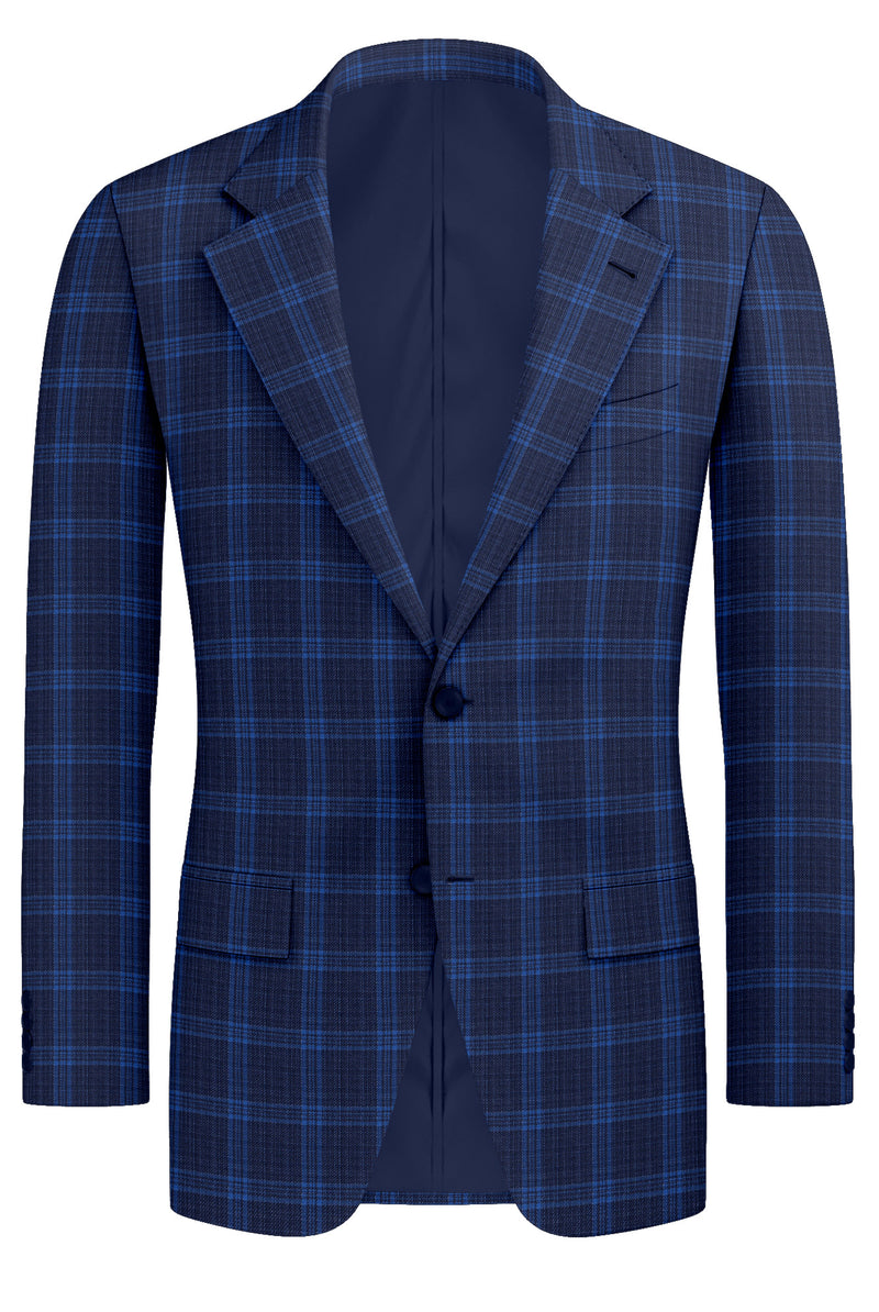 Image of a Blue & Sky-Blue Worsted Checks Merino Wool Blazers Fabric