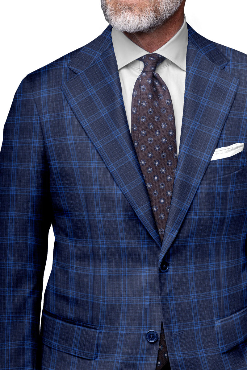 Image of a Blue & Sky-Blue Worsted Checks Merino Wool Blazers Fabric