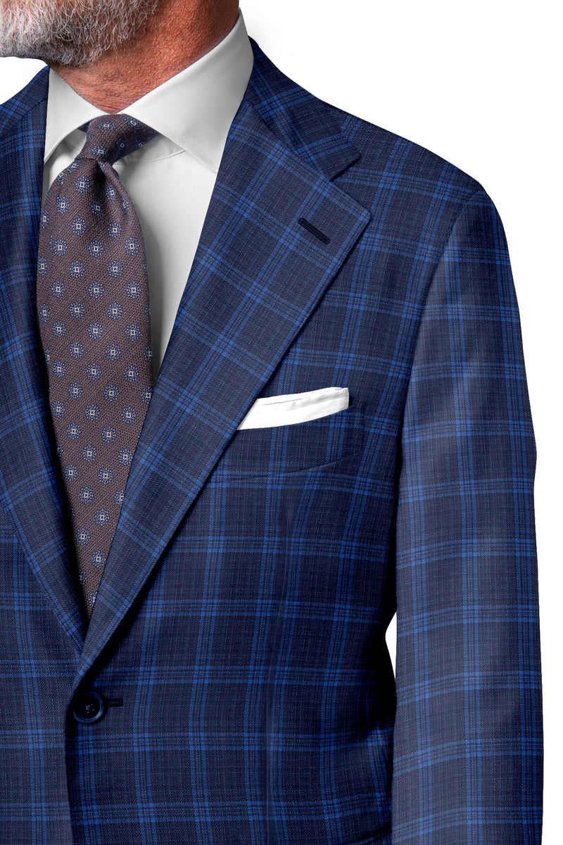 Image of a Blue & Sky-Blue Worsted Checks Merino Wool Suiting Fabric