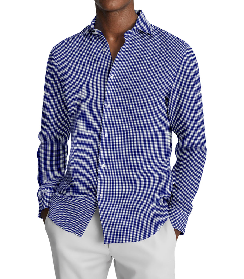 Image of a Blue & White Dobby Checks Cotton Linen Blend Shirting Fabric