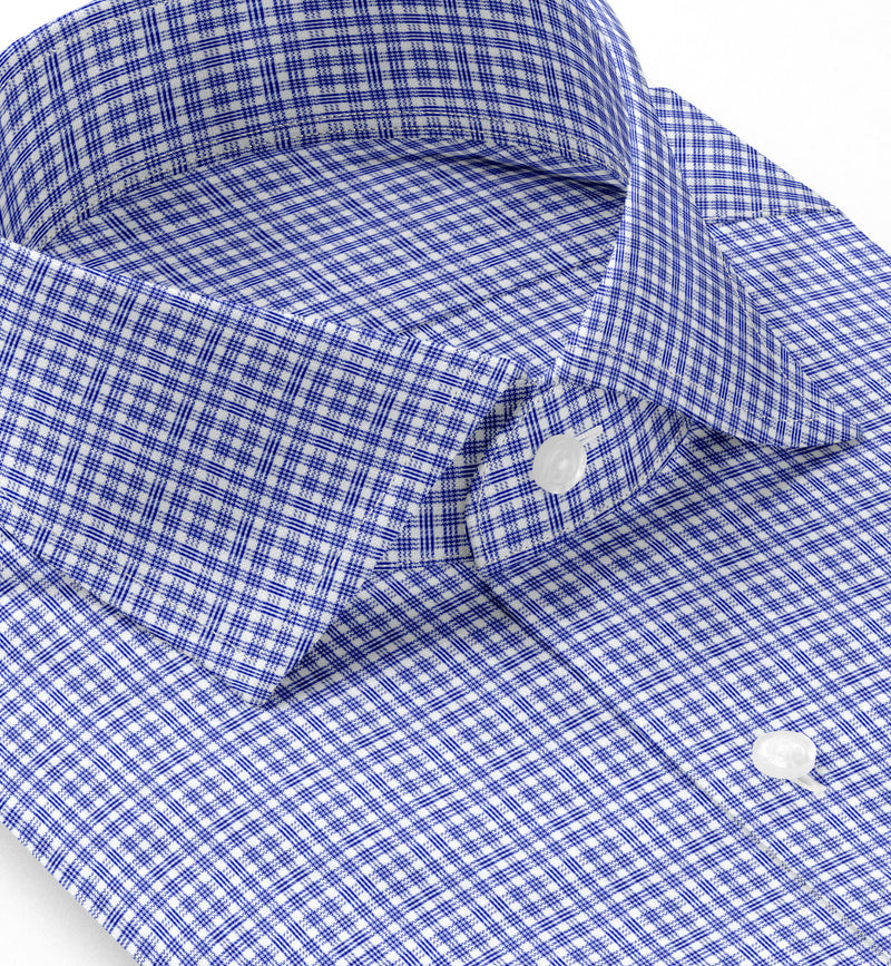 Image of a Blue & White Dobby Checks Giza Cotton Shirting Fabric